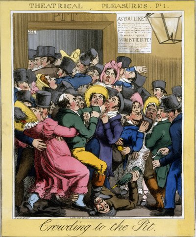 Affluence à la fosse, Planche 1 de Theatrical Pleasures, pub. Thos. McLean, Londres, 1821 - Theodore Lane